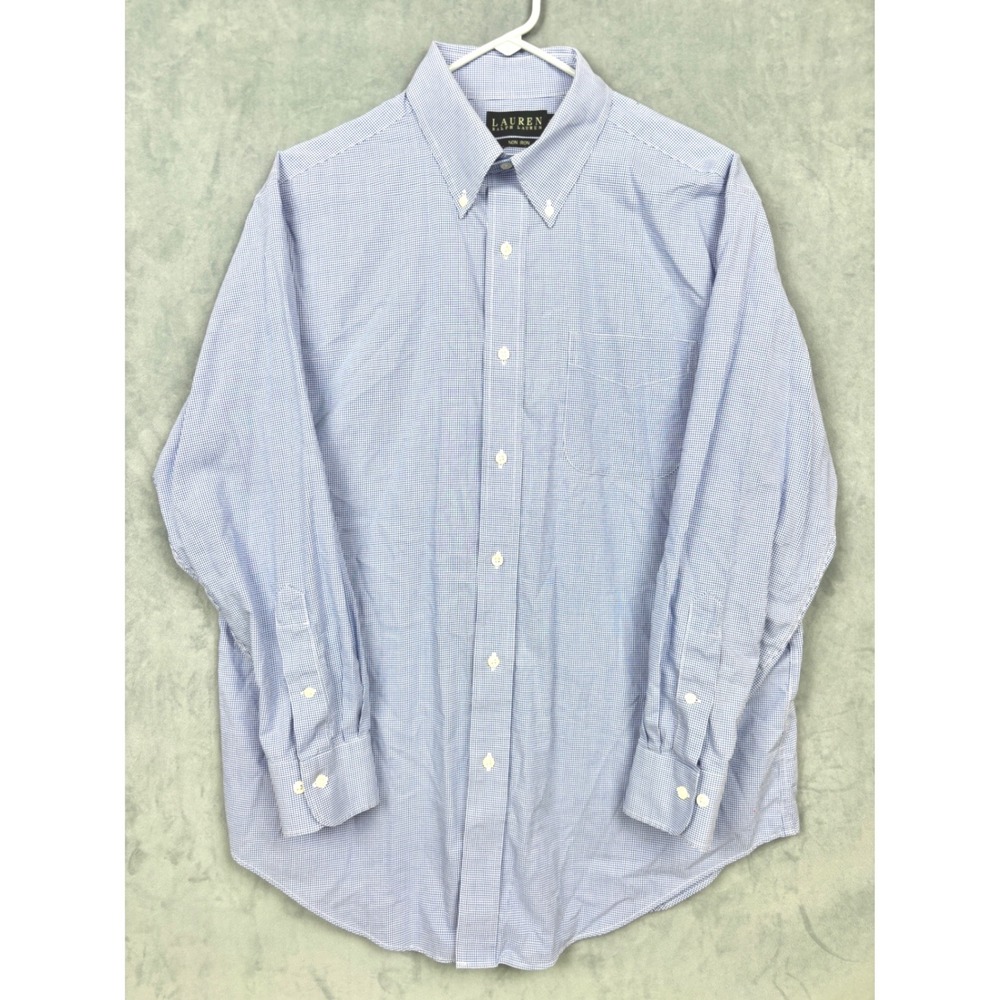Lauren Ralph Lauren Mens Blue Gingham Non Iron Button Down Shirt 16.5 32/33